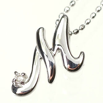 イニシャル ネックレス ダイヤモンド K10WG・ダイヤ0.03ct　イニシャルペンダント「M」（ネックレス）