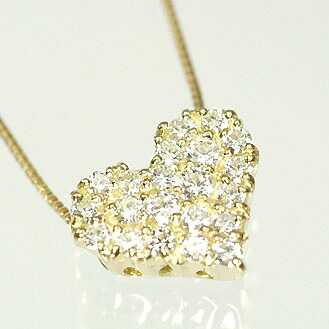 ダイヤモンド ネックレス イエローゴールド ハート＆キューピッド K18・ダイヤモンド0.3ct（H&C・鑑別書付）　ハートパヴェペンダント（ネックレス）｜キュートジュエリー