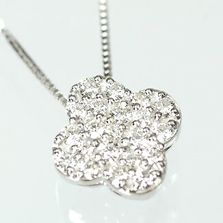 ダイヤモンド ネックレス ハート&キューピッド K18WG・ダイヤモンド0.25ct(H&C・鑑別書付) フラワーパヴェペンダント(ネックレス)|キュートジュエリー