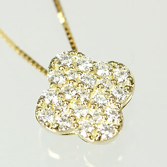 ダイヤモンド ネックレス イエローゴールド ハート&キューピッド K18・ダイヤモンド0.25ct(H&C・鑑別書付) フラワーパヴェペンダント(ネックレス)|キュートジュエリー