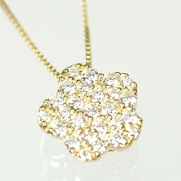 ダイヤモンド ネックレス イエローゴールド ハート&キューピッド K18・ダイヤモンド0.25ct(H&C・鑑別書付) フラワーパヴェペンダント(ネックレス)|キュートジュエリー