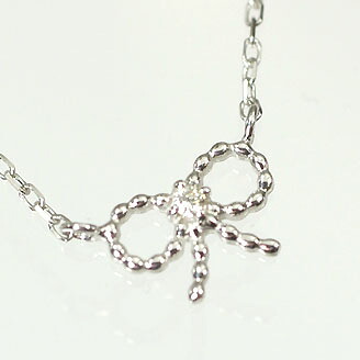 ダイヤモンド ネックレスK10WG・ダイヤ0.01ct　リボンペンダント（ネックレス）