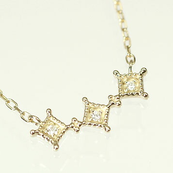 ダイヤモンド ネックレス K10・ダイヤ0.01ct　３ストーンペンダント（ネックレス）