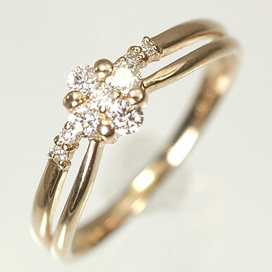 ダイヤモンド リング K18PG・ダイヤ0.2ct（SIクラス・鑑別書カード付）　フラワーリング（指輪） 送料無料｜キュートジュエリー