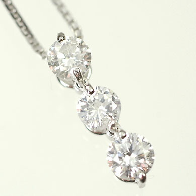 ダイヤモンド ネックレス スリーストーン K18WG・ダイヤ0.5ct（鑑別書カード付）　スリーストーンペンダント（ネックレス）｜キュートジュエリー