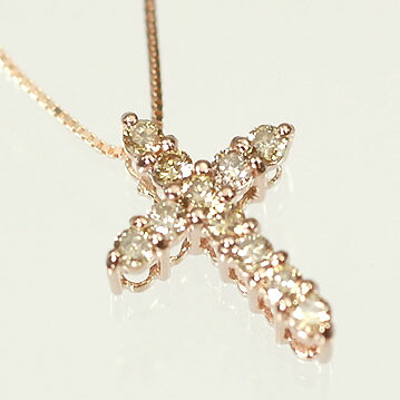 ダイヤモンド ネックレス ピンクゴールド K10PG・ダイヤ0.2ct　クロスペンダント（ネックレス）｜キュートジュエリー