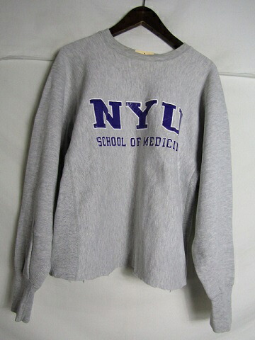 90日にち USA製 Champion はやりっ子 リバースウィーブ  NYU 刷り上げる LARGE 薄墨色【メンズ】【LARGE】【中古】 スウェット・トレーナー-トップス