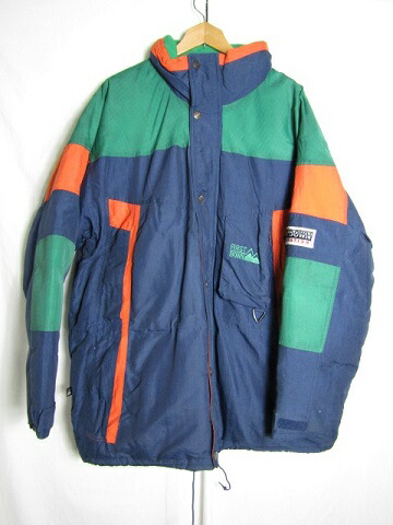 90年代製　FIRST　DOWN　ファーストダウン EXPLORATION ダウンジャケット　Lサイズ　ネイビー　オレンジ　グリーン【中古】【メンズ】【LARGE】