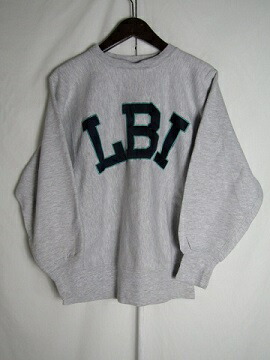 90年代 USA製　Champion　チャンピオン　リバースウィーブ LBI ワッペン　グレー　X-LARGE【メンズ】【大きいサイズ】【中古】