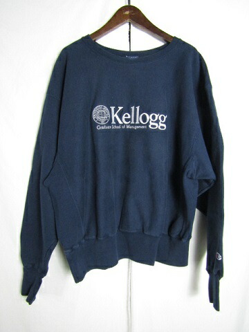 2000年代製　Champion チャンピオン　リバースウィーブ KELLOGG　ケロッグ　刺繍　XLサイズ　ネイビー【メンズ】【大きいサイズ】【中古】