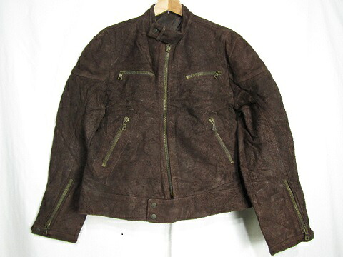GAZZARRINI ガッザリーニ シングルライダースジャケット ヌバック なめし革 赤銅色 大きさ48【メンズ】【中古】【LARGE】