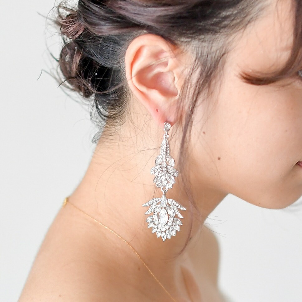 楽天市場 ピアス イヤリング ウエディング ブライダルアクセサリー 前撮り 二次会 ハネムーン シルバー ゴールド ビジュー きらきら 大ぶり Dress Chocolat