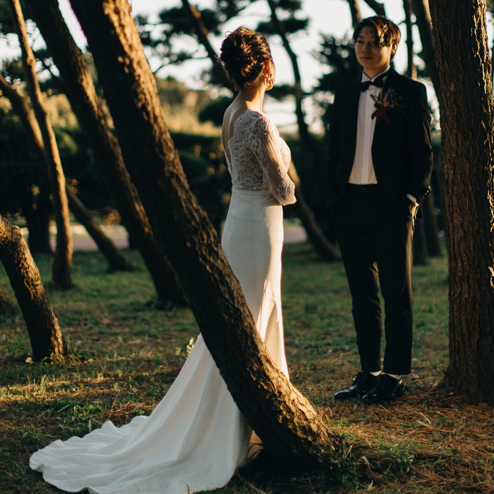 ウエディングドレス前撮りマーメイドスレンダーナチュラルベージュレースラスティック後撮り披露宴結婚式演奏会発表会かわいい