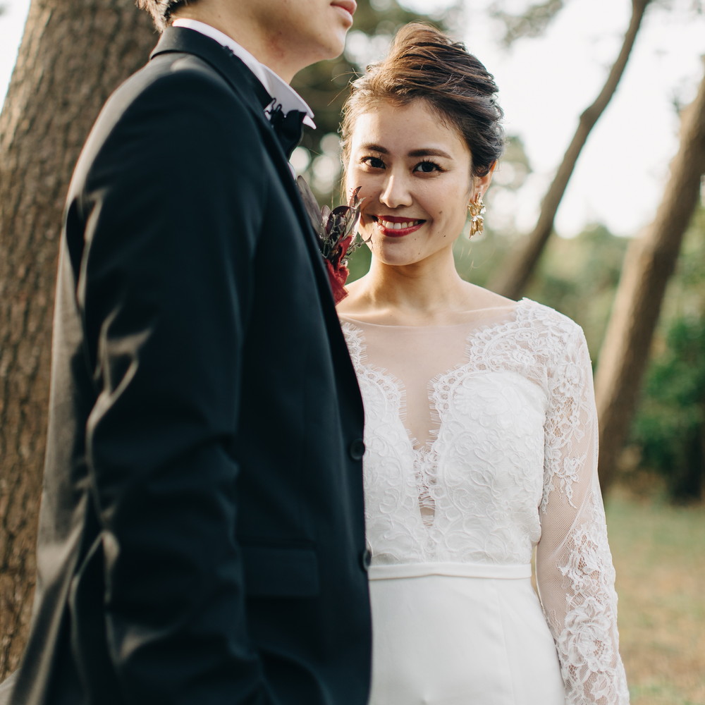 ウエディングドレス前撮りマーメイドスレンダーナチュラルベージュレースラスティック後撮り披露宴結婚式演奏会発表会かわいい