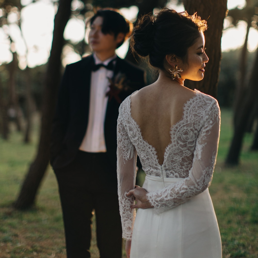 ウエディングドレス前撮りマーメイドスレンダーナチュラルベージュレースラスティック後撮り披露宴結婚式演奏会発表会かわいい
