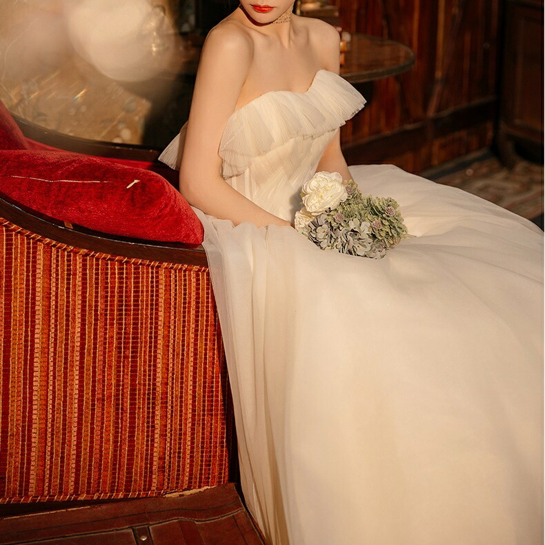 独創的 ウエディングドレス エンパイアライン ウエディング ドレス 二次会 花嫁 ドレス 花嫁ドレス 購入 格安 安い ロング ロングドレス 背中開き チュール Aライン フォトウエディング 公式の Atah S Com