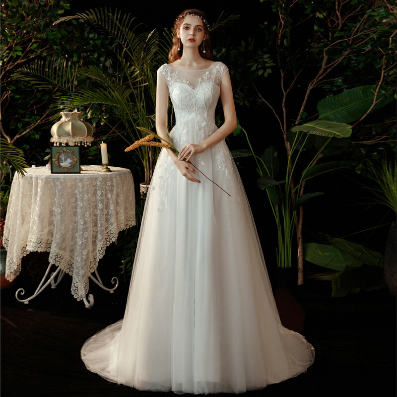 楽天市場 ウエディングドレス エンパイアライン ウエディング ドレス 二次会 花嫁 ドレス 花嫁ドレス 購入 格安 安い ロング ロングドレス 背中開き チュール Aライン フォトウエディング Dress Chocolat