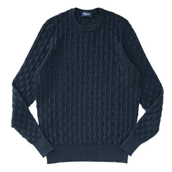 DRUMOHR ドルモア エクストラファインメリノウール 編み柄クルーネック ニット D2M103TL NAVY