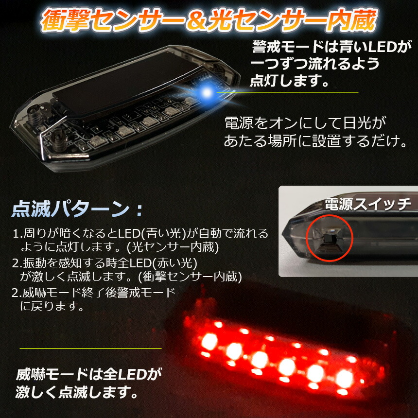 車用カーセキュリティナイトシグナルデコダミー防犯盗難防止警告ソーラー配線不要電池不要太陽光充電置くだけ撃退LEDセンサー