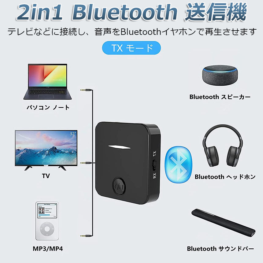 Bluetooth トランスミッター 2023 Bluetooth送信機 3.5mmオーディオ レシーバー 一台二役 Bluetooth5.0 ワイヤレス  受信機 オーディオ