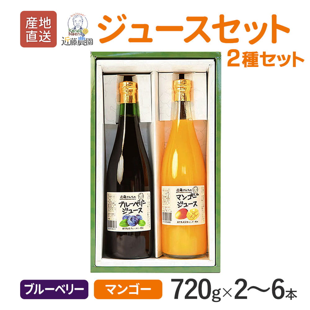 【クーポン利用で200～5000円OFF】【お中元におすすめ】鹿児島県産 フルーツジュース セット (ブルーベリー・マンゴー) 720g 計2本 / 6本 詰め合わせ マンゴージュース 鹿児島県 お中元 職場 同僚 取引先 産地直送 お取り寄せ ギフト プレゼント 贈り物 送料無料｜薩摩川内Webショップ『薩摩國』