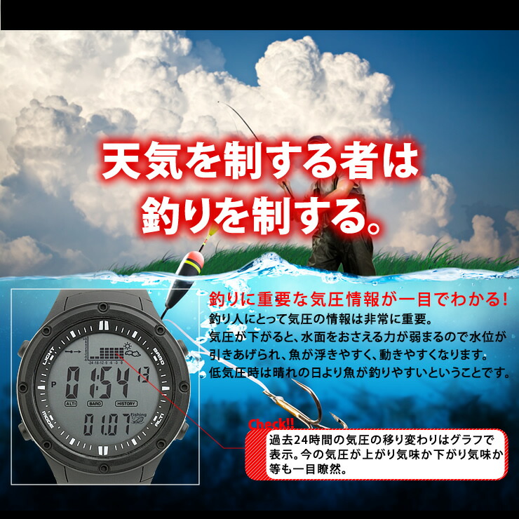 市場 アメリカ製のセンサー搭載 ストームアラーム メンズ スポーツ フィッシングアラーム ブランド デジタル 腕時計 ウォッチ