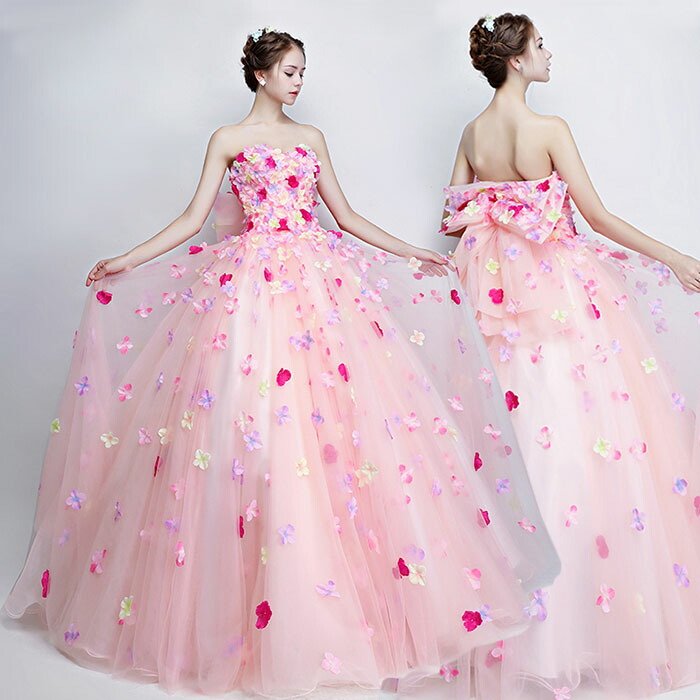 楽天市場 ウェディングドレス ロングドレス カラードレス 編み上げタイプ プリンセス マタニティ 大きめリボン 披露宴 演奏会 ピンク パープル ウエディングドレス 大きいサイズ エブリ S M L Xl 2xl Da3s1s1n1 代引不可 ドレス ファッション エブリ