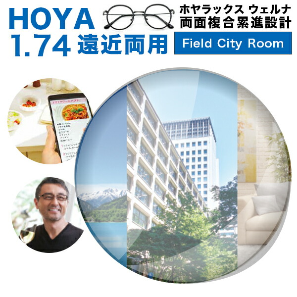 【水晶体取り替えっこ】【遠近両用水晶体】HOYA 遠近両用水晶体取り替えっこ澄み切った HOYALUX Wellna (Field/City/Room) [BOOM] 両面組みあわせる累進腹積もり1.74 超撥水捉え所の無いマルチ堅牢さSFTコートホヤラックス ウェルナ 遠近両用【貨物輸送無料】