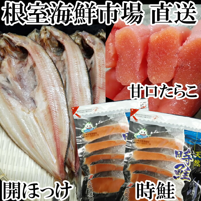 ふるさと納税 A 北海道根室市a 食品根室海鮮市場 直送 時知らず10切 甘口たらこ0g 一夜干し開きホッケ3枚