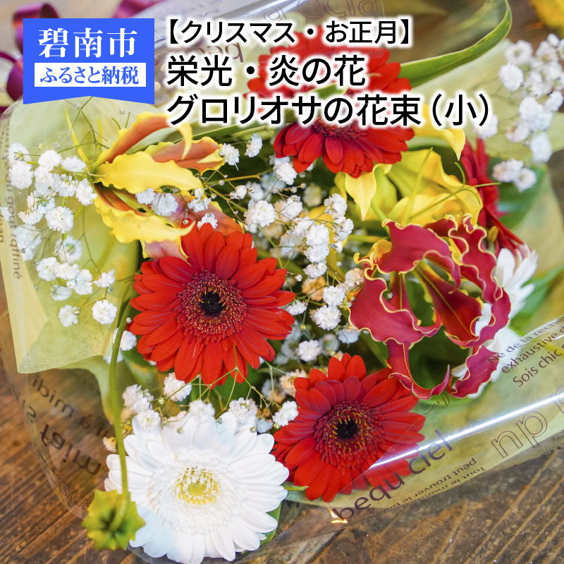 クリスマス お正月 花束 切花 花 観葉植物 ふるさと納税 21年 栄光 炎の花 グロリオサの花束 小 H092 011 愛知県碧南市 ホームパーティーの時など机上に飾っていただくのにおすすめのサイズです