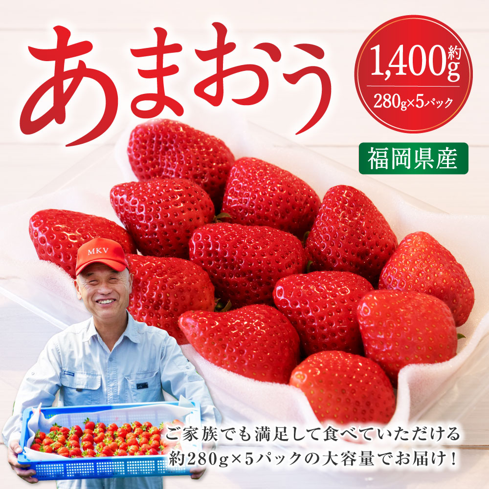 楽天市場 ふるさと納税 あまおう 5パック 約280g 計1 400g 1 4kg 大容量 いちご 苺 果物 くだもの フルーツ 1kg以上 福岡県産 九州 予約 送料無料 12月中旬より順次発送 福岡県久留米市