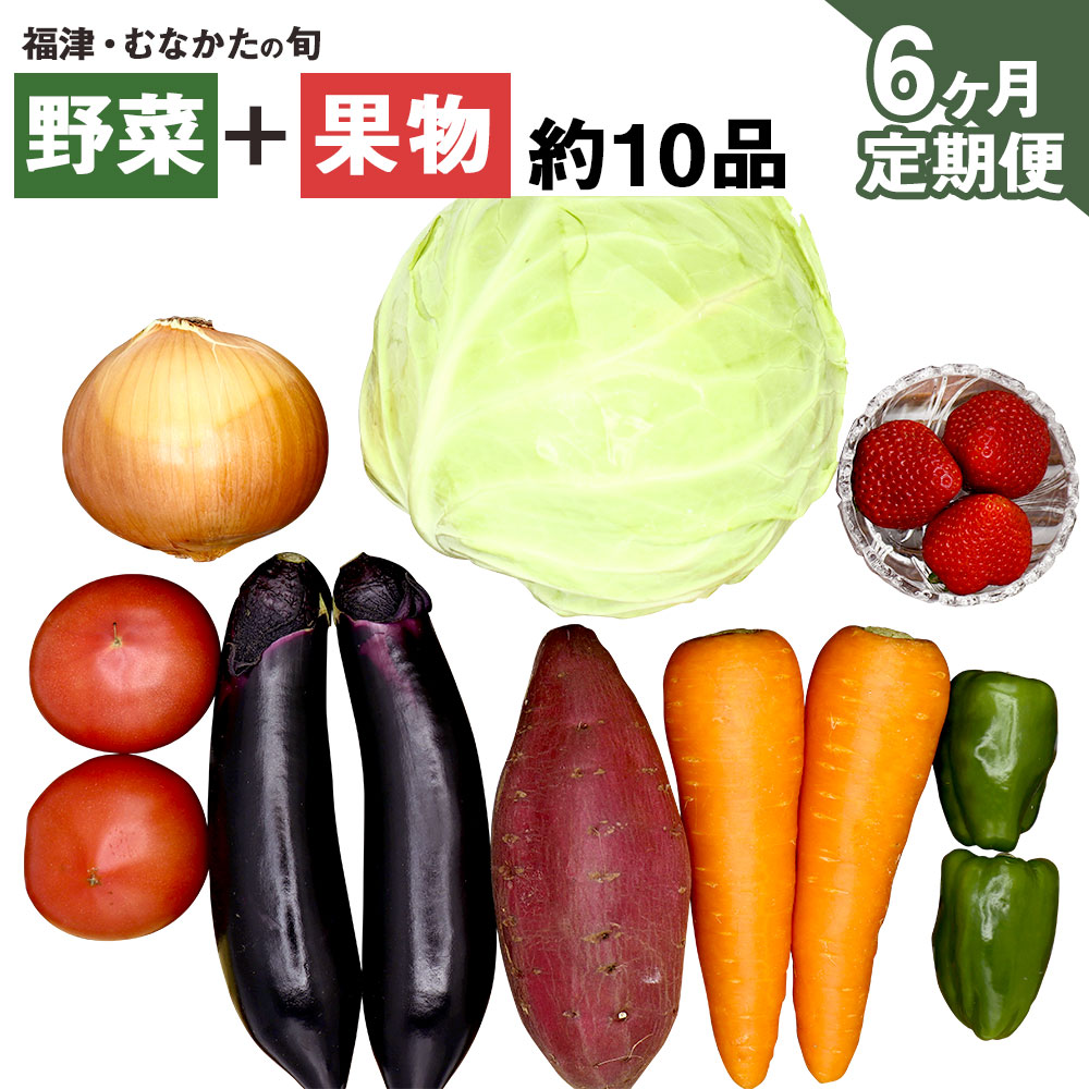 ふるさと納税 6ヶ月堪能定期便 福津 むなかたの旬 野菜 果物 10品程度 毎月お届け 6回 定期便 詰め合わせ フルーツ 産地直送 送料無料 C5210 季節ごとの旬の野菜やフルーツを農産直売所から直接お届け致しますので 旬の野菜 フルーツを手軽に楽しむことができます 産直