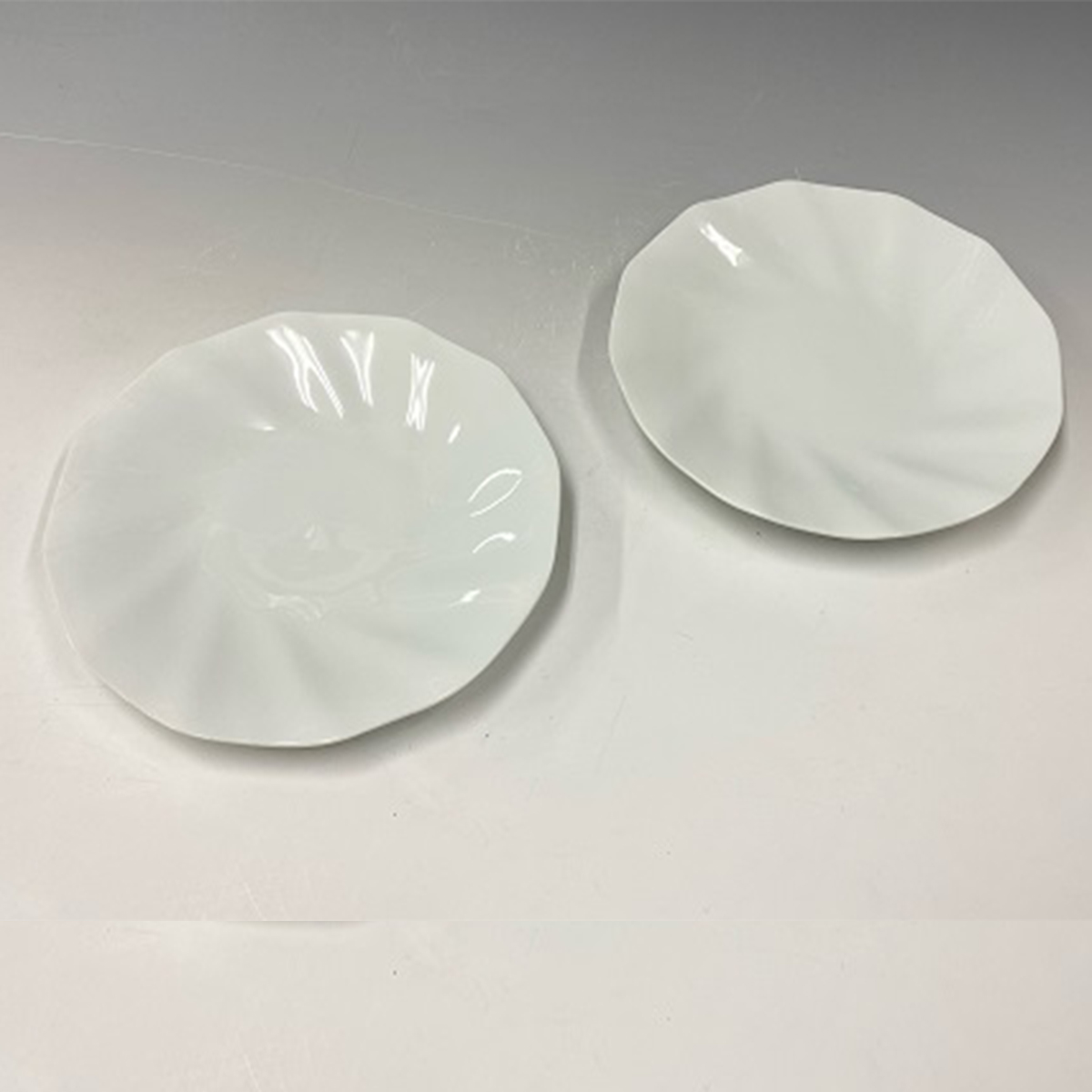 A50-141 中仙窯 白磁輪花皿（2枚組）（中尾純作） 食器・カトラリー 