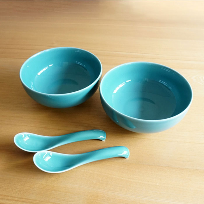 楽天市場 ふるさと納税 2人分の食器 丼とレンゲ4ピースセット 青磁 白山陶器 Ta64 長崎県波佐見町