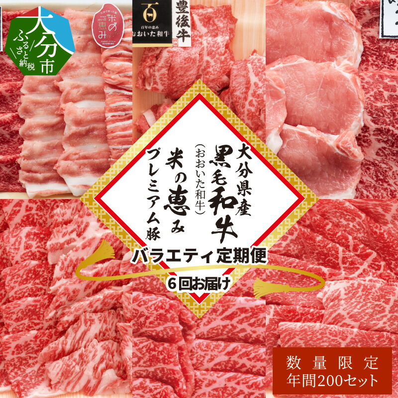 買い物 大分県産黒毛和牛 おおいた和牛 米の恵みプレミアム豚 バラエティ定期便6回お届け 冷凍 セット 国産 ブランド牛 牛肉 豚肉 もも 豚ロース 豚バラ  うす切り 切り落とし ステーキ 焼肉 しゃぶしゃぶ A01081 fucoa.cl