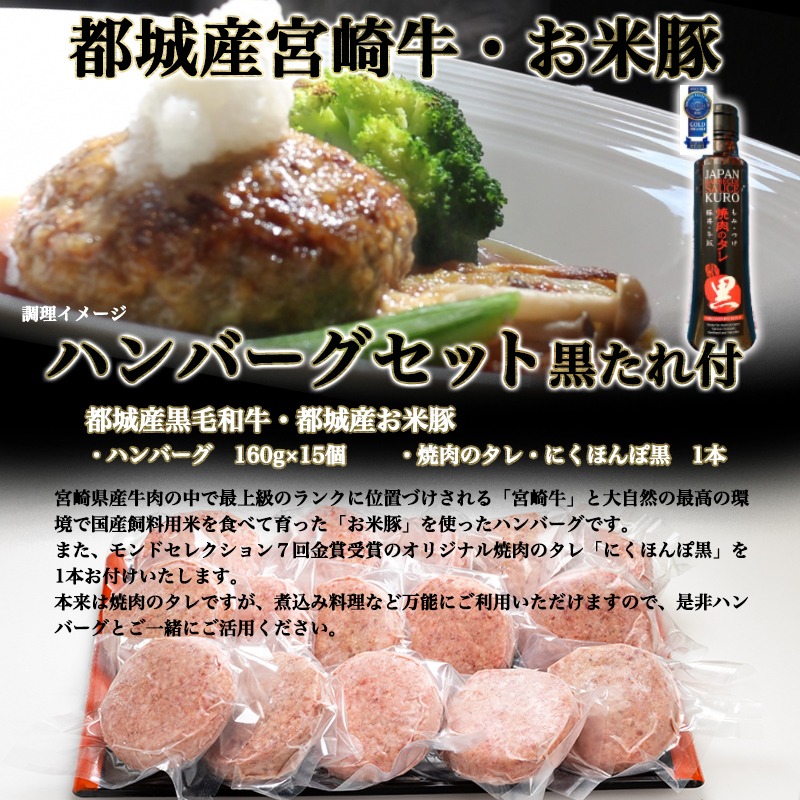 都城産宮崎牛?お米豚ハンバーグセット(黒たれ付)