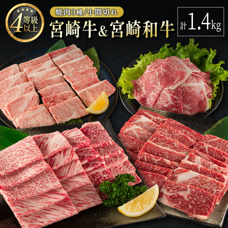 19200円 とっておきし新春福袋 宮崎牛 宮崎和牛 焼肉3種 小間切れ 計1.4kg