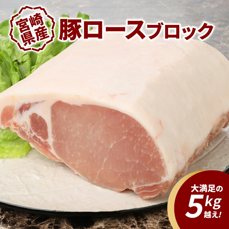 【ふるさと納税】宮崎県産豚ロースブロック 5kg越え - 国産豚肉 トンテキ/豚の角煮/トンカツ/ポークソテー ブロック肉 塊肉 5キロ かたまり肉 ロース肉 小分け キメが細かく柔らかな肉質 赤身 脂身 送料無料 【宮崎県木城町】