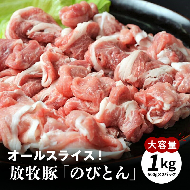 【ふるさと納税】放牧豚「のびとん」スライスセット！500g×2パック - 国産豚肉 切り落とし 1kg 甘い トレイ包装 スライス肉 ぶた 冷凍 美味しい お肉 宮崎県産 サラッとした脂 ストレスフリー 切落とし 送料無料 【宮崎県木城町】