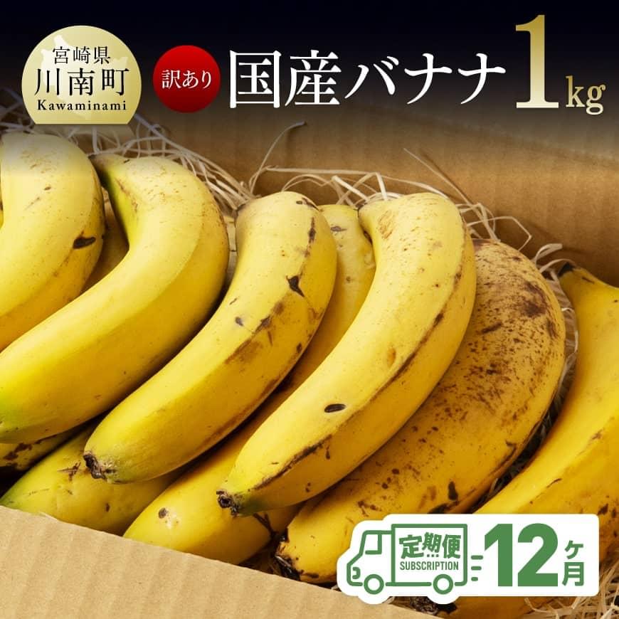 【訳あり】国産バナナ１ｋｇ 【12ヶ月定期便】