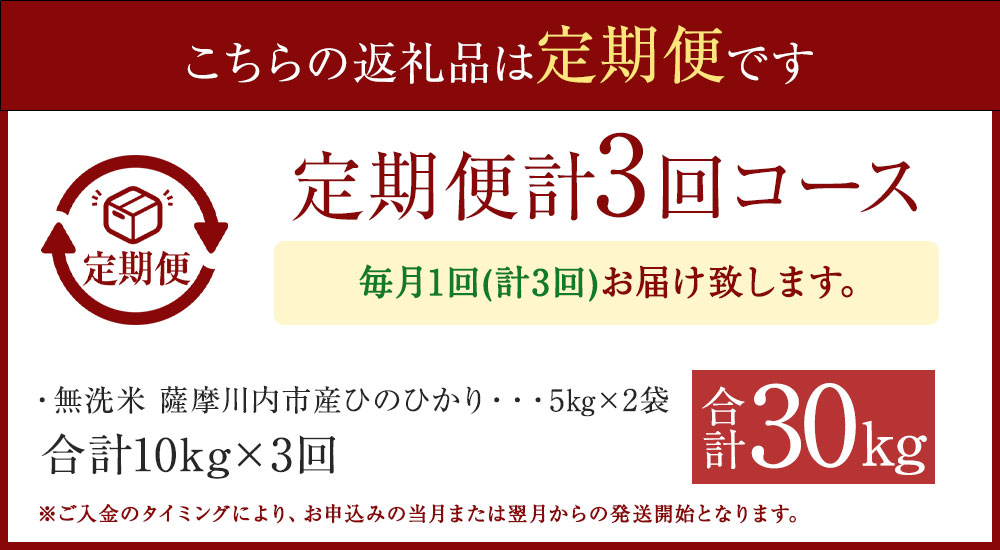 日本全国送料無料 ふるさと納税 3ヵ月定期便 無洗米 ひのひかり 30kg 5kg 2袋 3回 令和2年産 お米 米 白米 精米 3ヵ月 3回 定期便 薩摩川内市産 送料無料 無条件 特別価格 Rogeratwood Com