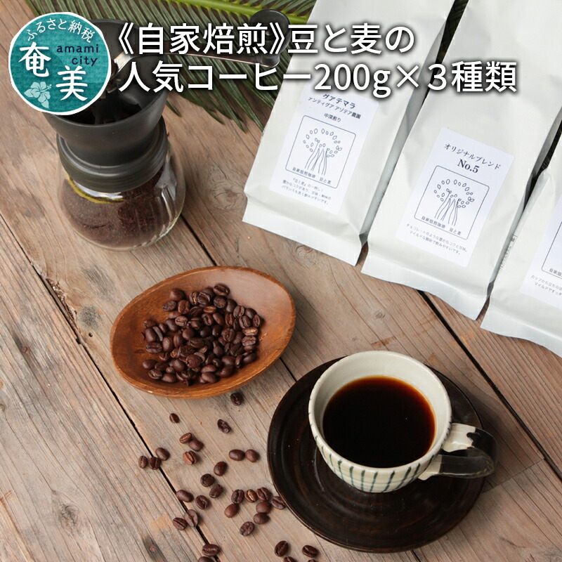 自家焙煎 豆と麦の人気コーヒー 豆 Or 粉 0g 3種類セット 鹿児島県奄美市 コーヒー豆 コーヒー ギフト可 珈琲 贈答可 奄美大島の自家焙煎コーヒー 注文ごとに焙煎なので新鮮 ふるさと納税 自家焙煎 豆と麦の人気コーヒー 豆 Or 粉 0g 3種類セット 鹿児島県奄美市 コーヒー豆 コーヒー ギフト可 珈琲 贈答可 奄美大島の自家焙煎コーヒー 注文ごとに焙煎なので新鮮 ふるさと納税