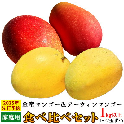 【ふるさと納税】【2025年 先行予約】金蜜マンゴー&アーウィンマンゴー家庭用 食べ比べセット　1kg以上 家庭用 先行予約 沖縄 甘味 糖度 濃厚 おいしい お土産 アーウィン きんみつ 食べ比べ まんごー 自分用 デザート 果物 くだもの 果実 ふるさと納税 フルーツ 送料無料