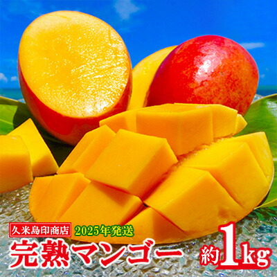 【ふるさと納税】【2025年発送】久米島印商店 完熟マンゴー 約1kg マンゴー フルーツ 果物 デザート 完熟 甘い 濃厚 スムージー アイス プリン ヨーグルト ケーキ 贈り物 贈答 ギフト 人気 リピーター 南国 沖縄 久米島
