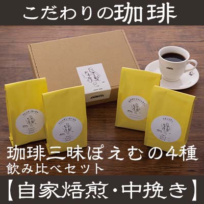 【ふるさと納税】【自家焙煎：中挽き粉】珈琲三昧ぽえむの4種のこだわり珈琲 飲み比べセット - コーヒー 豆 粉 中挽き 焙煎 600g 厳選 スペシャリティ 珈琲 飲みやすい コーヒー豆 コーヒーセット 人気 沖縄県 八重瀬町