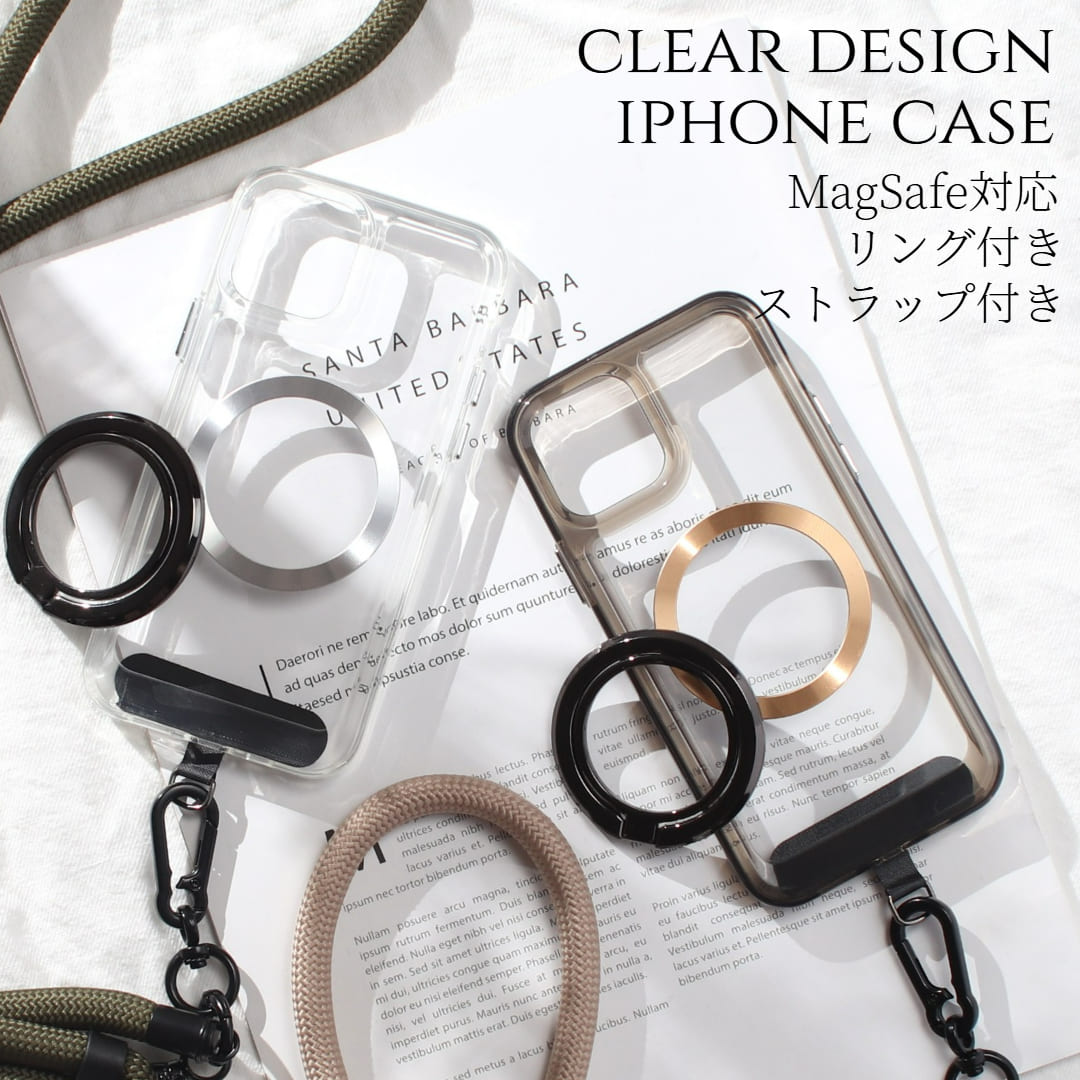 iphone17 ケース クリア リング付き ショルダー iphone17Pro iphoneAir iphone17ProMAX マグセーフ magsafe リング ホルダー マグネット 17 air 17Pro 17ProMAX アイフォン スマホケース スタンド ストラップ付き 17プロ エアー 大人可愛い ゴールド レディース 送料無料