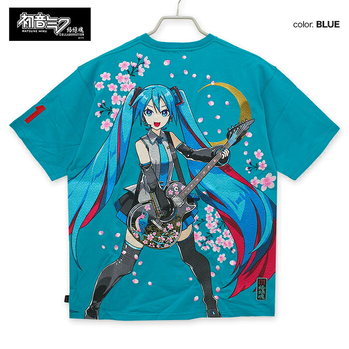 絡繰魂 × 初音ミク 「桜満開」 総刺しゅう 半袖 ティーシャツ