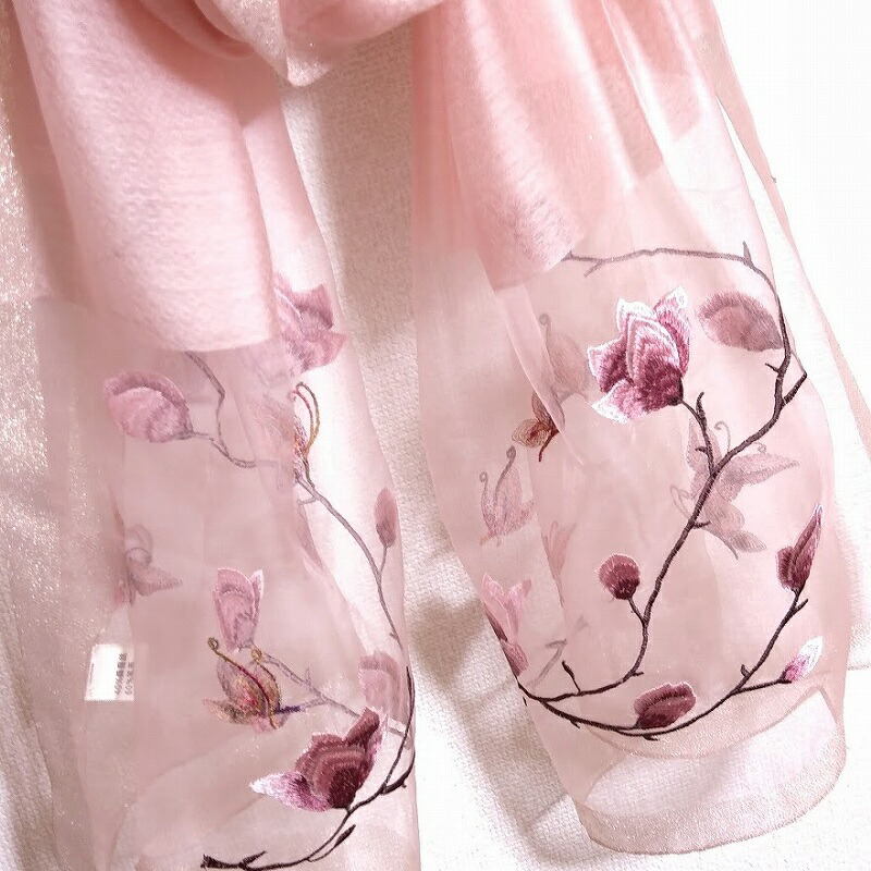 ストール 花柄刺繍のシルクウール大判ストール レディース スカーフ ショール オシャレ 刺繍 ギフト プレゼント Uv 春 夏 春夏 秋 冬 秋冬 ピンク 母の日 敬老の日 Uvケア Rvcconst Com