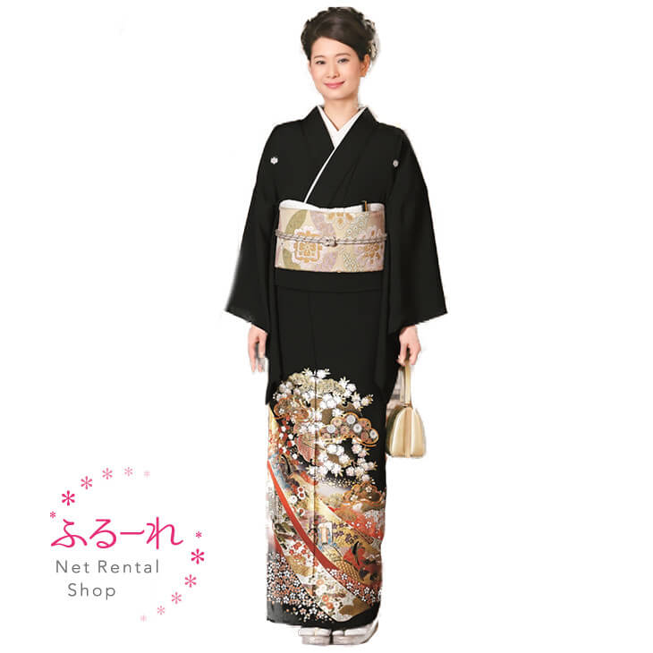 留袖レンタル／留袖　レンタル／留袖フルセット　レンタル／留袖セット／留袖レンタル　結婚式／女性和服／着物レンタル／黒留袖　RT0003【150cm~163cm】fy16REN07 15,048円