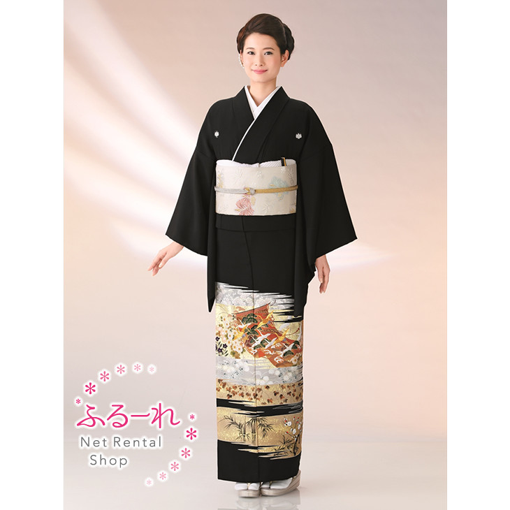 留袖レンタル／留袖　レンタル／留袖フルセット　レンタル／留袖セット／留袖レンタル　結婚式／女性和服／着物レンタル／黒留袖　RT0019【158cm~168cm】fy16REN07｜レンタル衣装　ふるーれ